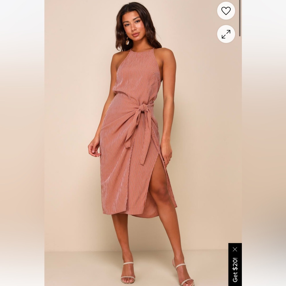 Lulu's Rust Brown Wrap Midi Dress with Halter Neckline
